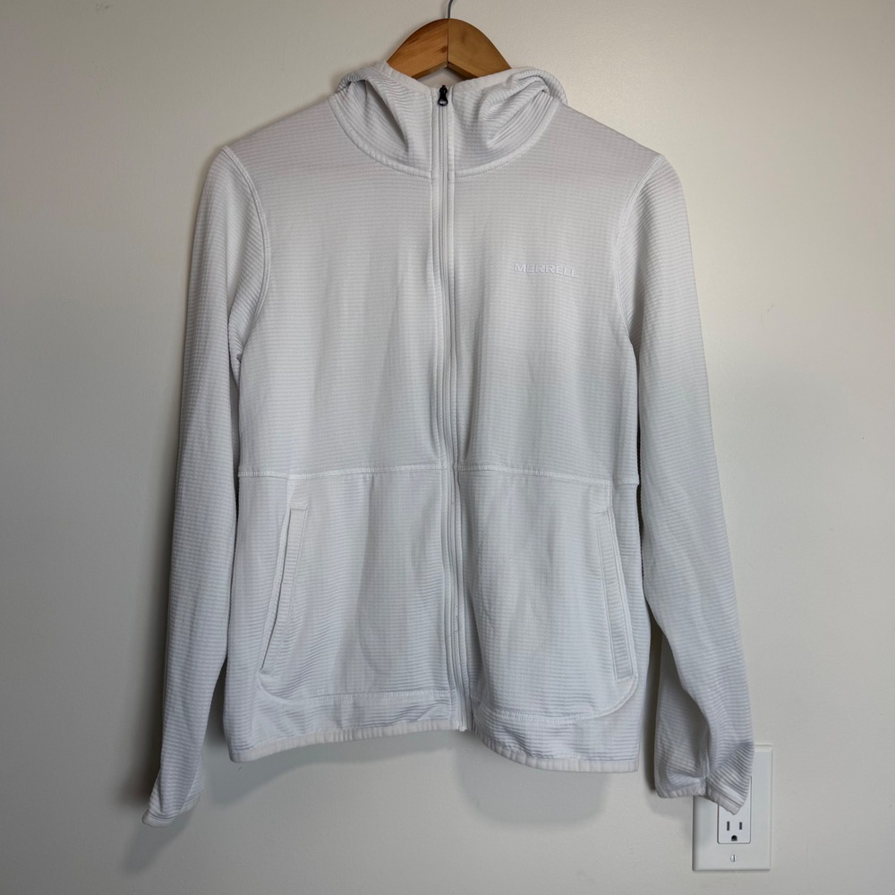 Merrell Grid Fleece Full Zip Hoodie White Womens Size Medium Hiking Jacket